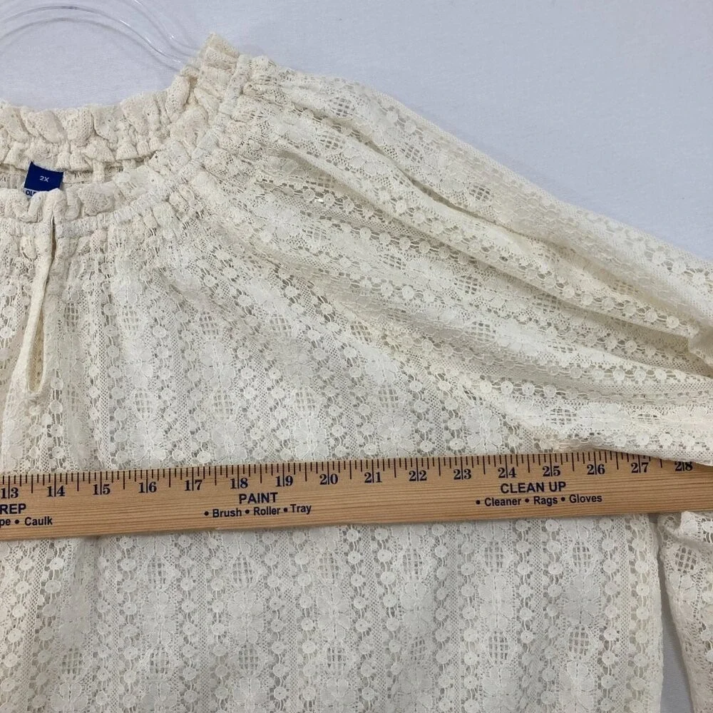 New‎ Old Navy size 2X Cream White Tie Front Lace Crochet Puff Sleeve Top Boho